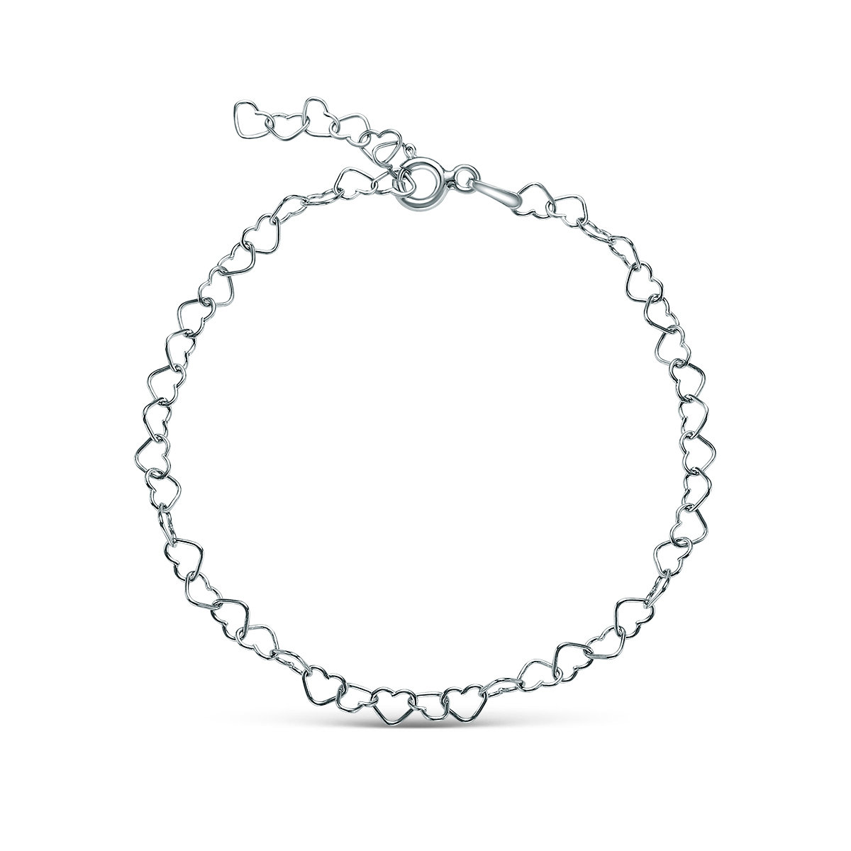 Браслет из серебра родированный - Сердечки, 18 см 6701R045L18+
