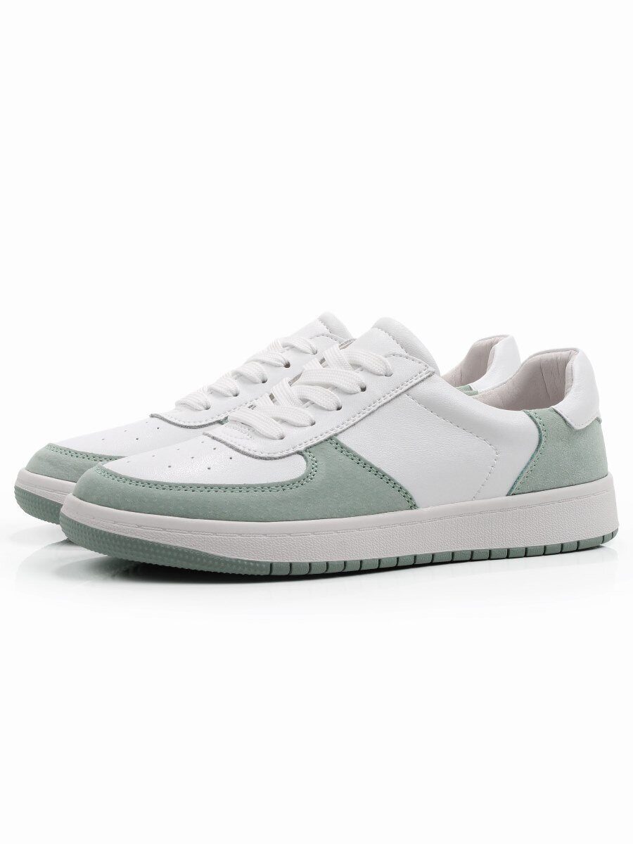 03-C933-7K WHITE/GREEN Кеды кожаные женские (натуральная кожа, натуральная замша)