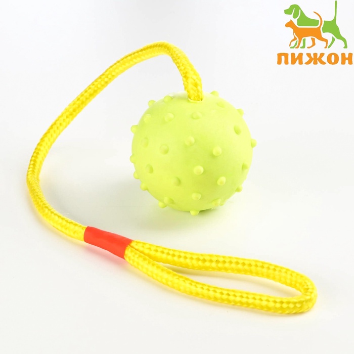 Игрушка для собак, мяч на веревке, 6 см, салатовая, жёлтая