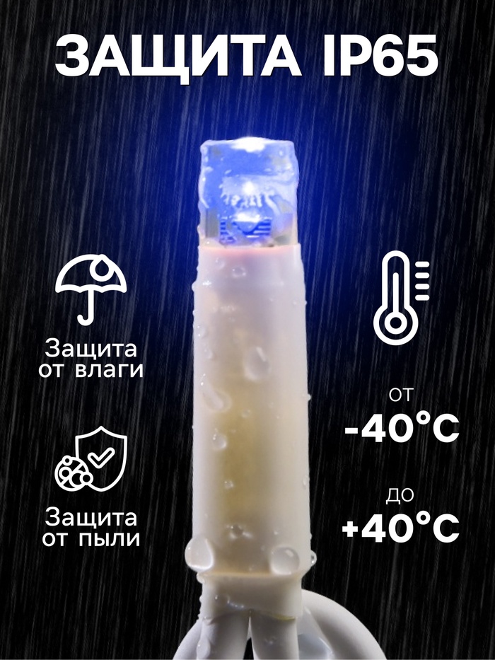 Гирлянда «Бахрома» 3×0.6 м, IP65, УМС, белая нить каучук, 108 LED, свечение синее, 220 В