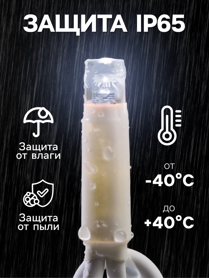 Гирлянда «Бахрома» 3×0.6 м, IP65, УМС, тёмная нить каучук, 108 LED, свечение белое, 220 В