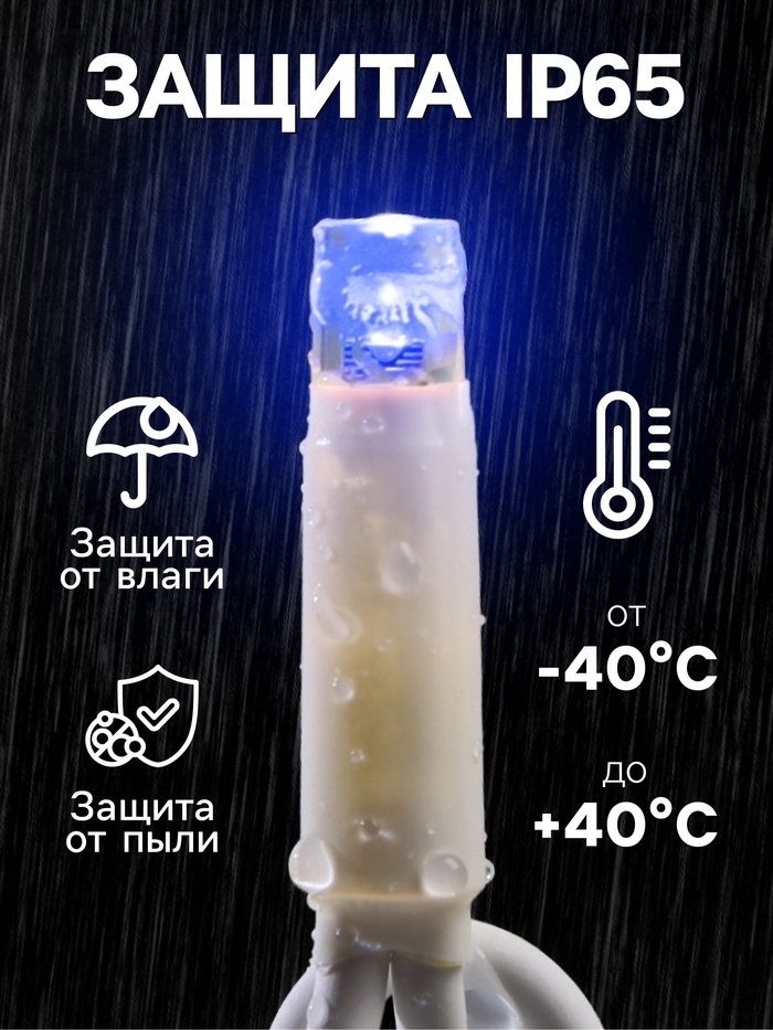 УЦЕНКА Гирлянда «Бахрома» 3×0.9 м, IP65, УМС, белая нить каучук, 144 LED, свечение синее, 220 В