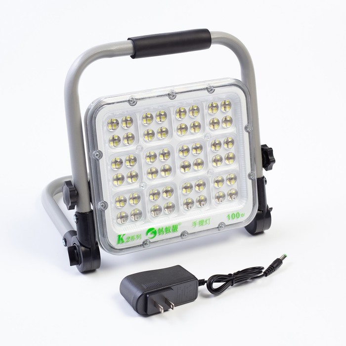 Фонарь рабочий аккумуляторный, 100 Вт, 6000 мАч, 5200 Лм, 2835 LED, IP65, 17×20×5 см