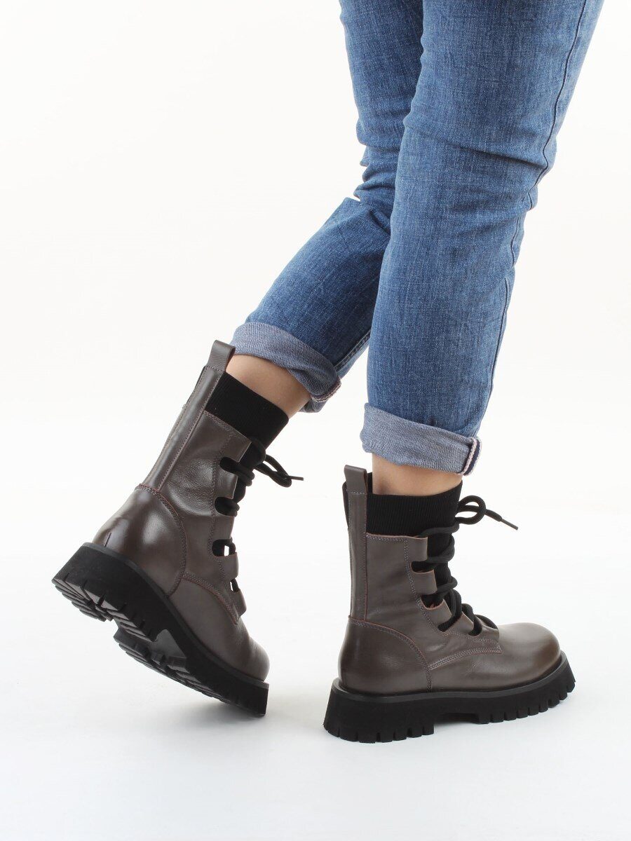 01-XKL21-196R GRAY/BROWN Ботинки демисезонные женские (натуральная кожа, байка)