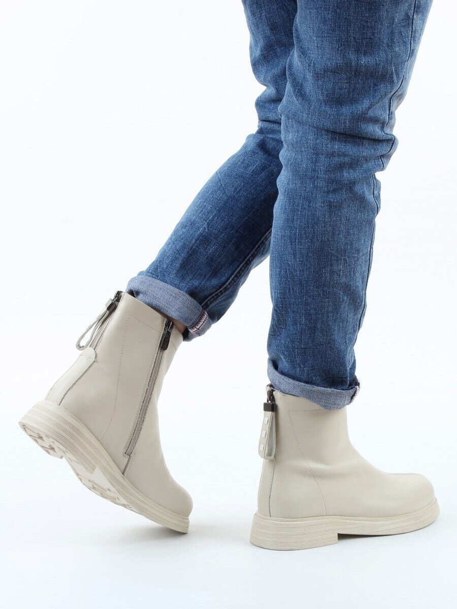 01-XKL21-225DR BEIGE Ботинки демисезонные женские (натуральная кожа, байка)