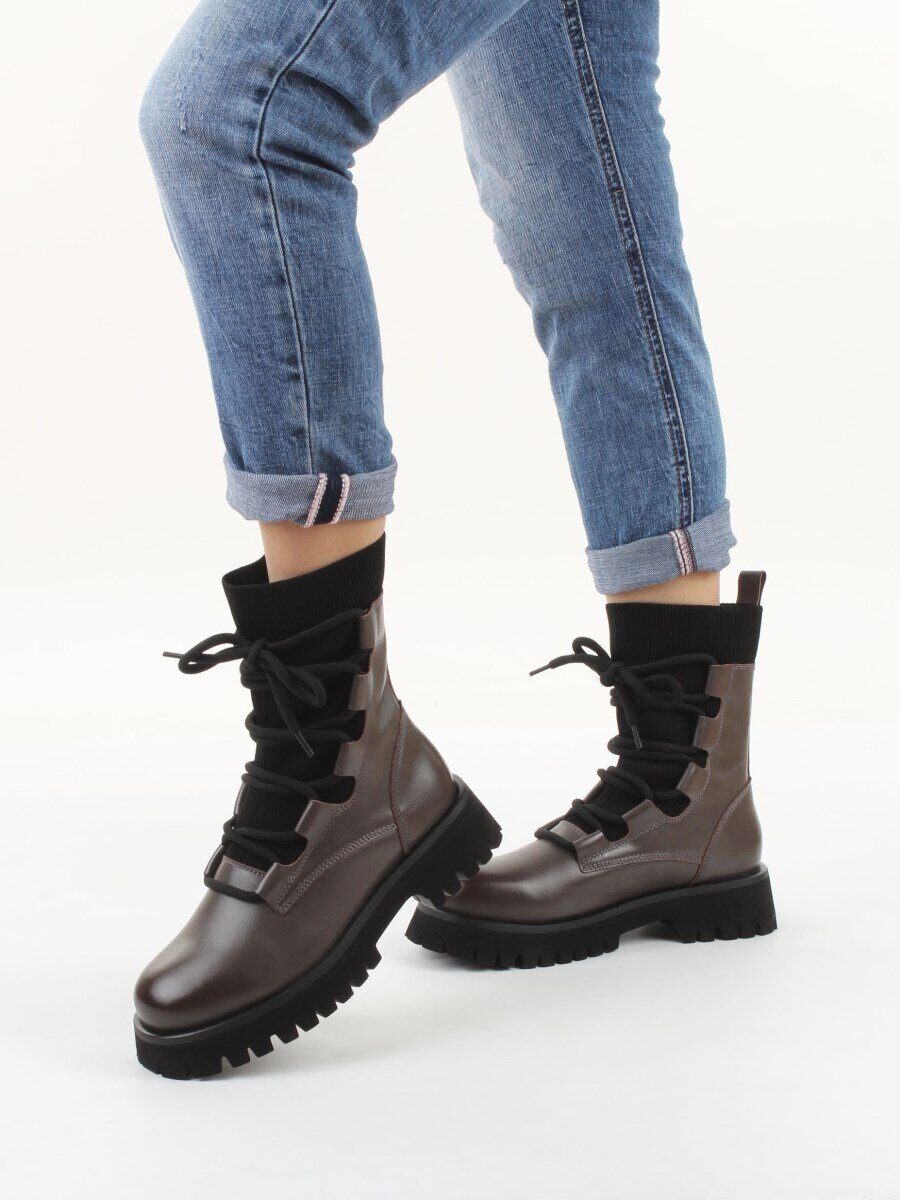 01-XKL21-196R GRAY/BROWN Ботинки демисезонные женские (натуральная кожа, байка)