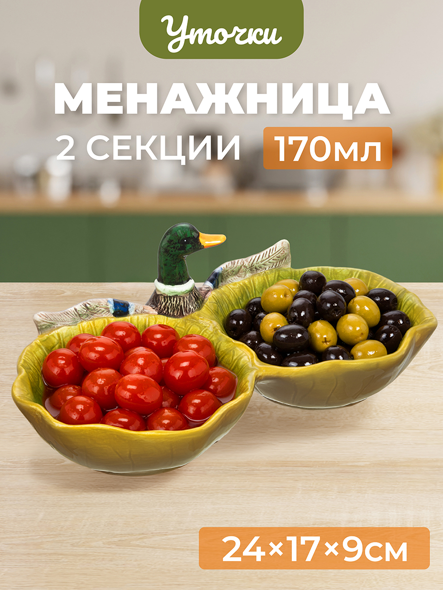 Блюдо-менажница 2 секции 340 мл 24*17*9 см