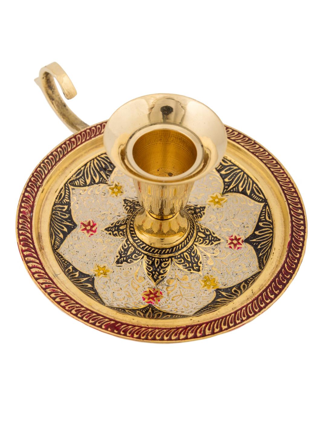 Подсвечник с ручкой №П231005/5 (эмаль черная, бела