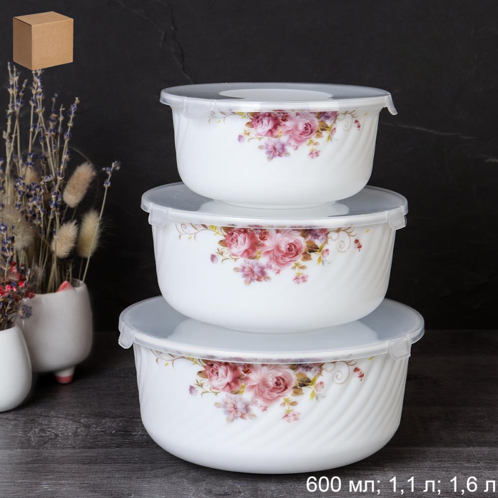 Салатник с крышкой 3 предмета / GRAY-HDW3B (7065) /уп 12/ Розовая композиция