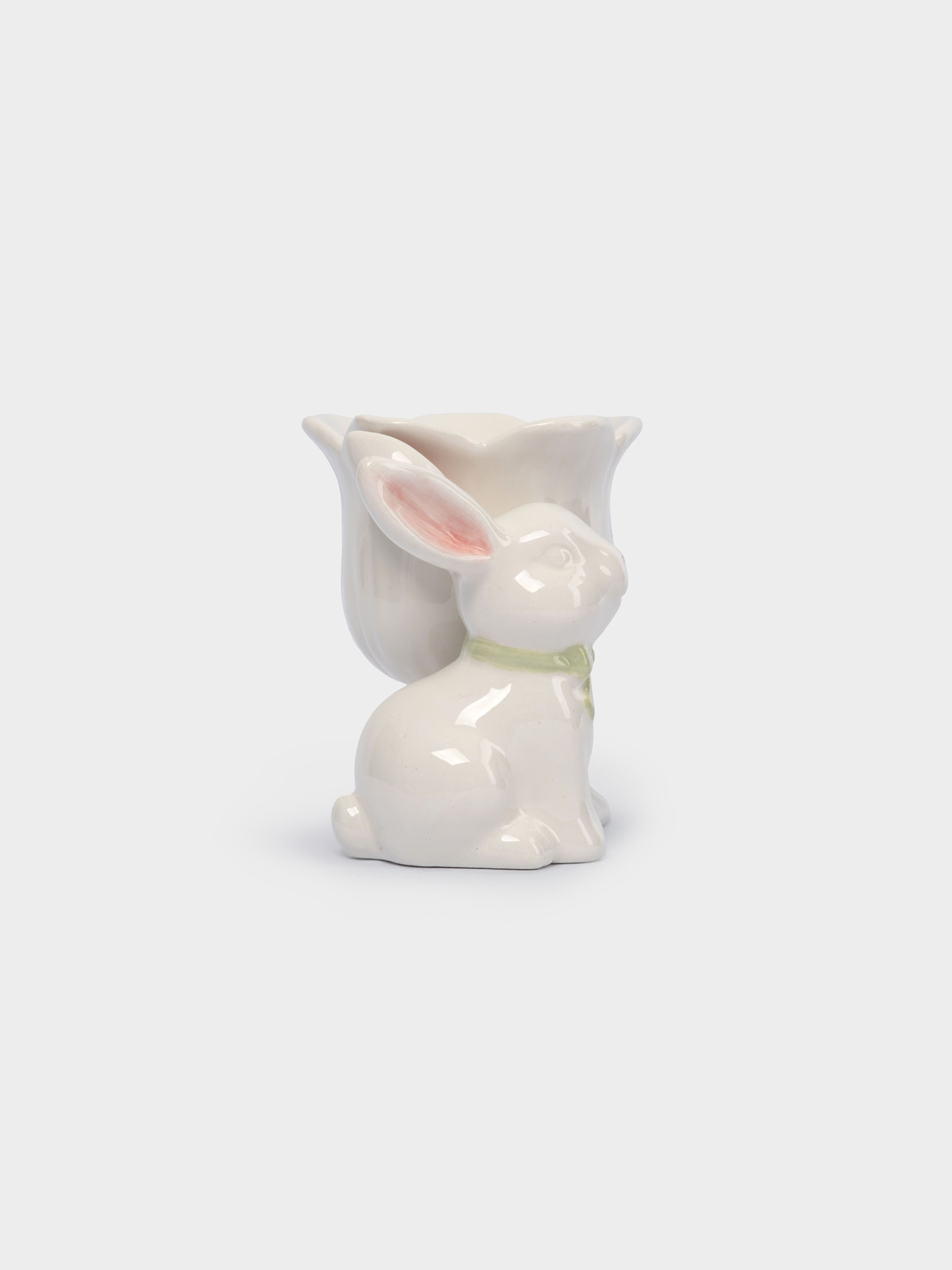 Подставка для яйца, 7 см, керамика, молочно-золотистая, Кролик с цветком, White Rabbit