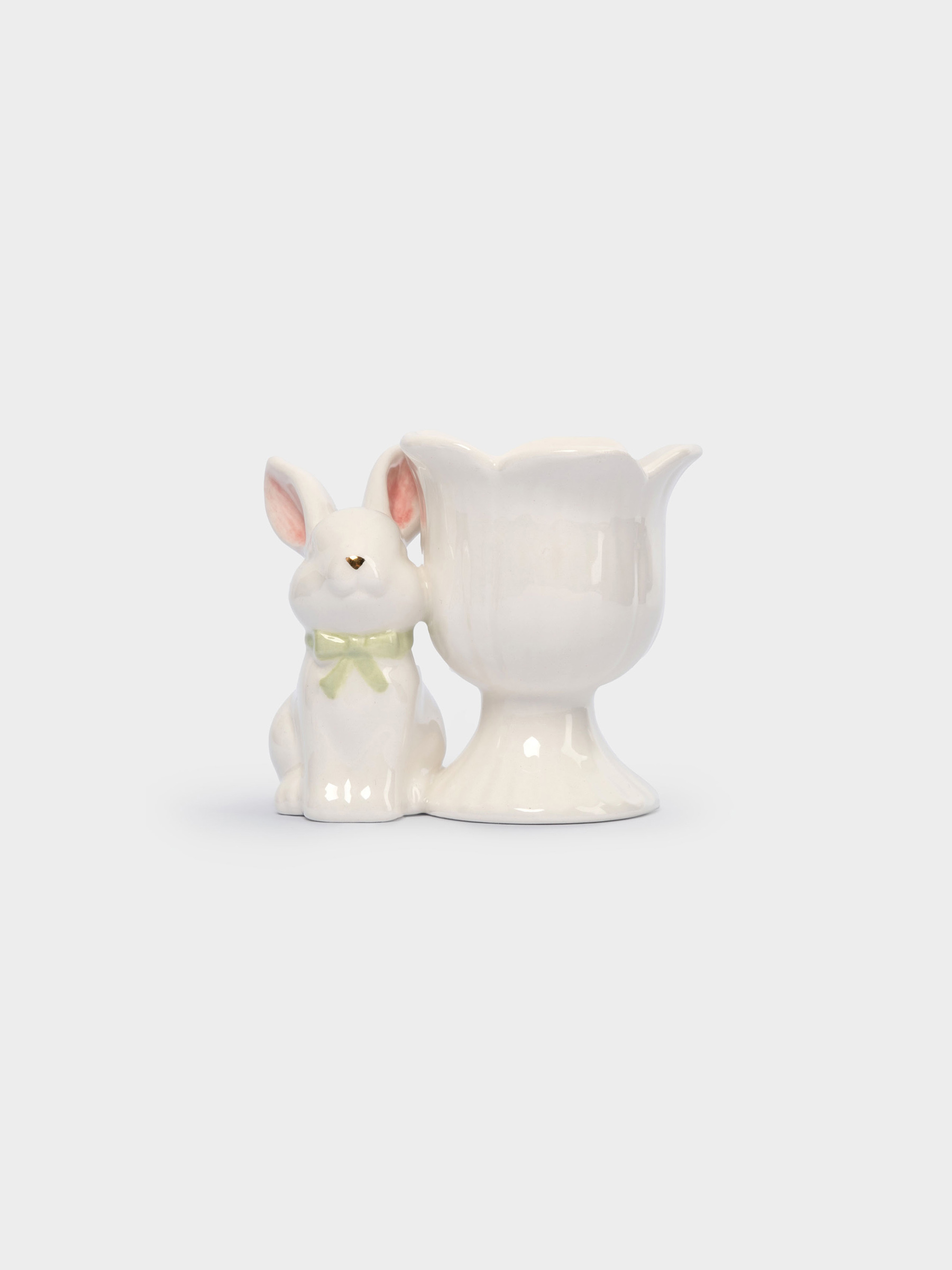 Подставка для яйца, 7 см, керамика, молочно-золотистая, Кролик с цветком, White Rabbit
