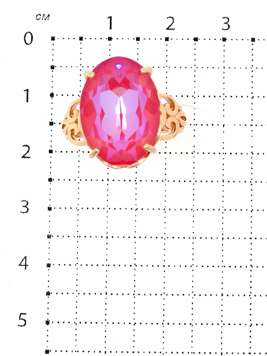 Кольцо из золочёного серебра с кристаллом Swarovski Розовый лотос 925 пробы 0025кз-001L145D