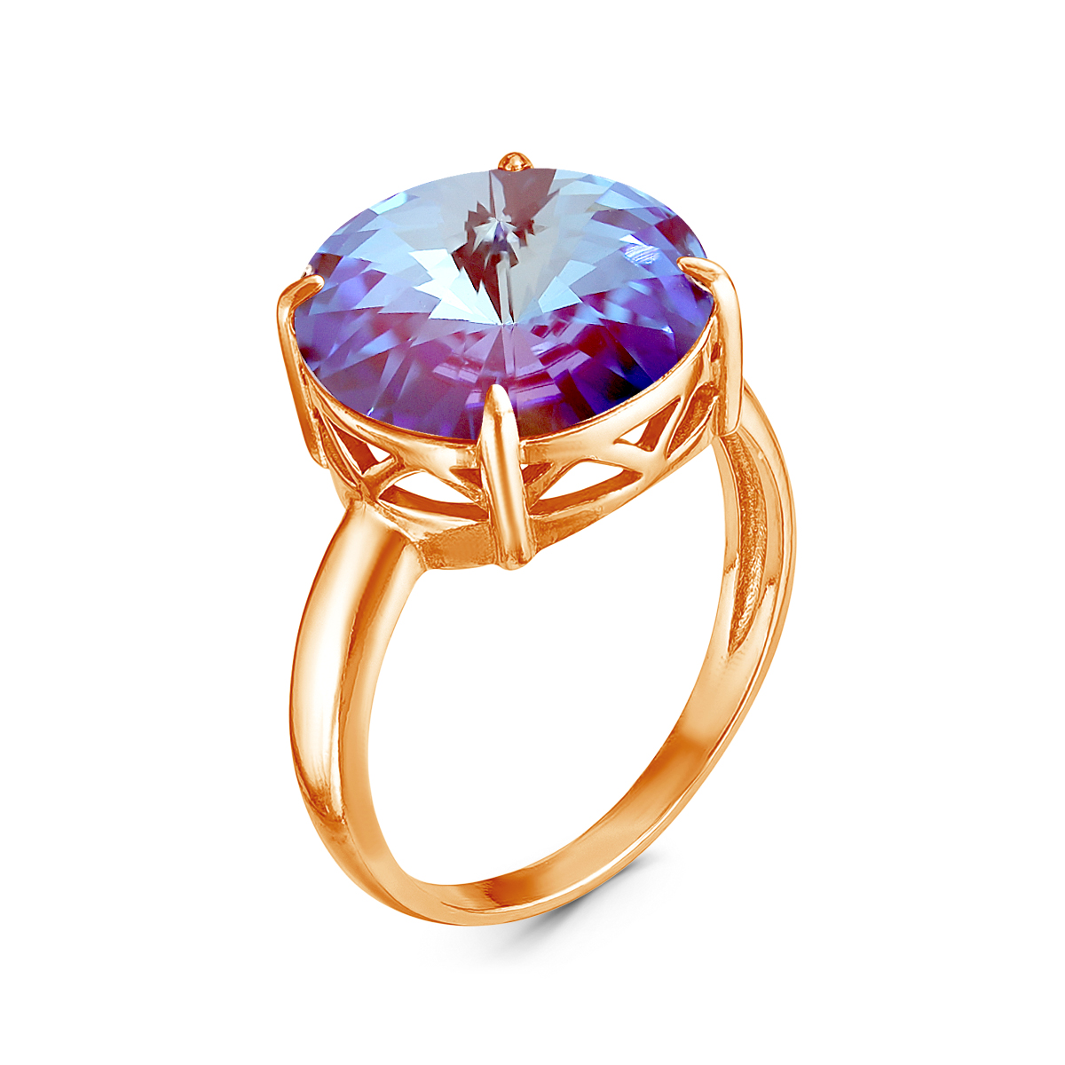 Кольцо из золочёного серебра с кристаллом Swarovski 925 пробы 0042кз-001L132D