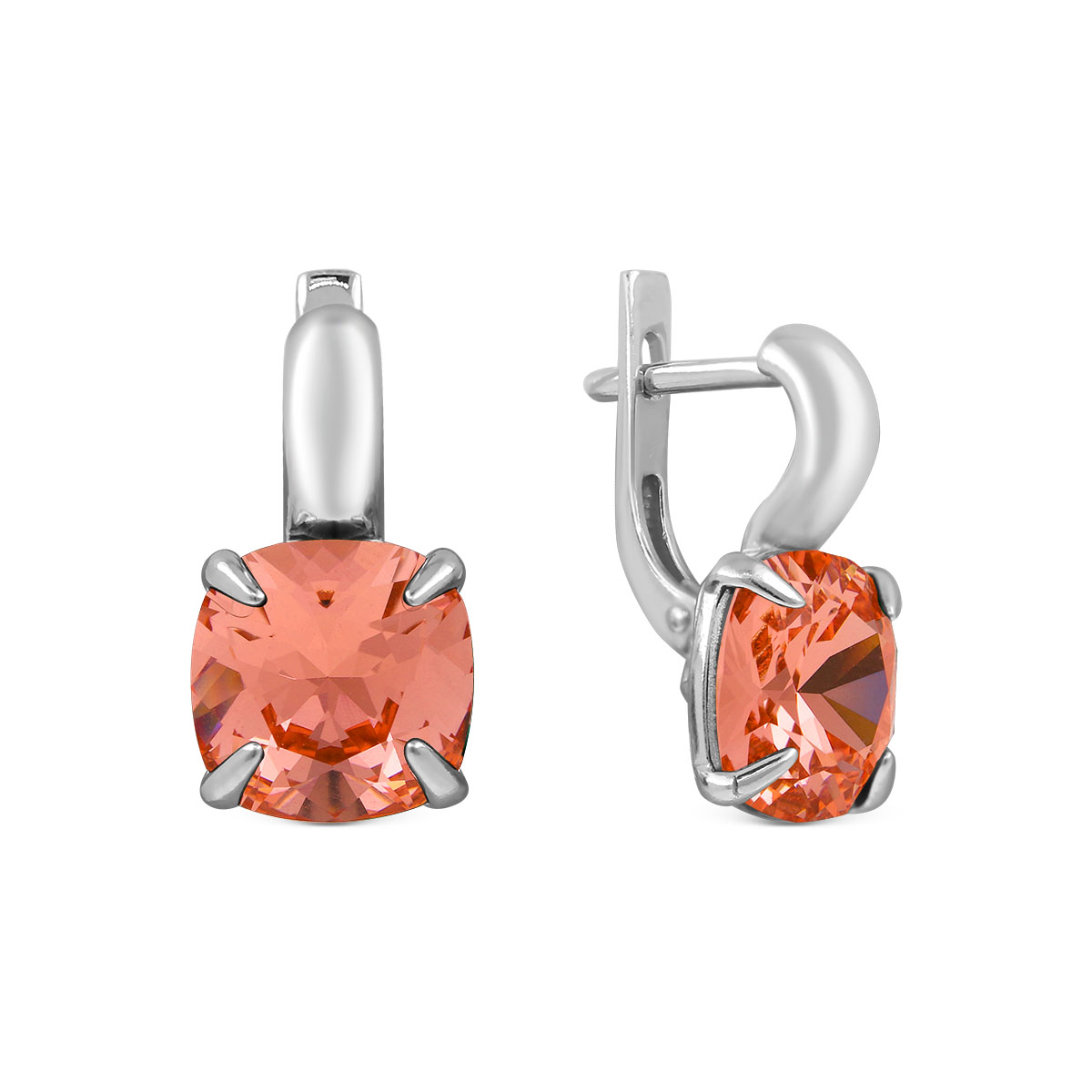 Кольцо из серебра с кристаллом Swarovski Персиковый родированное 925 пробы кл-016-262