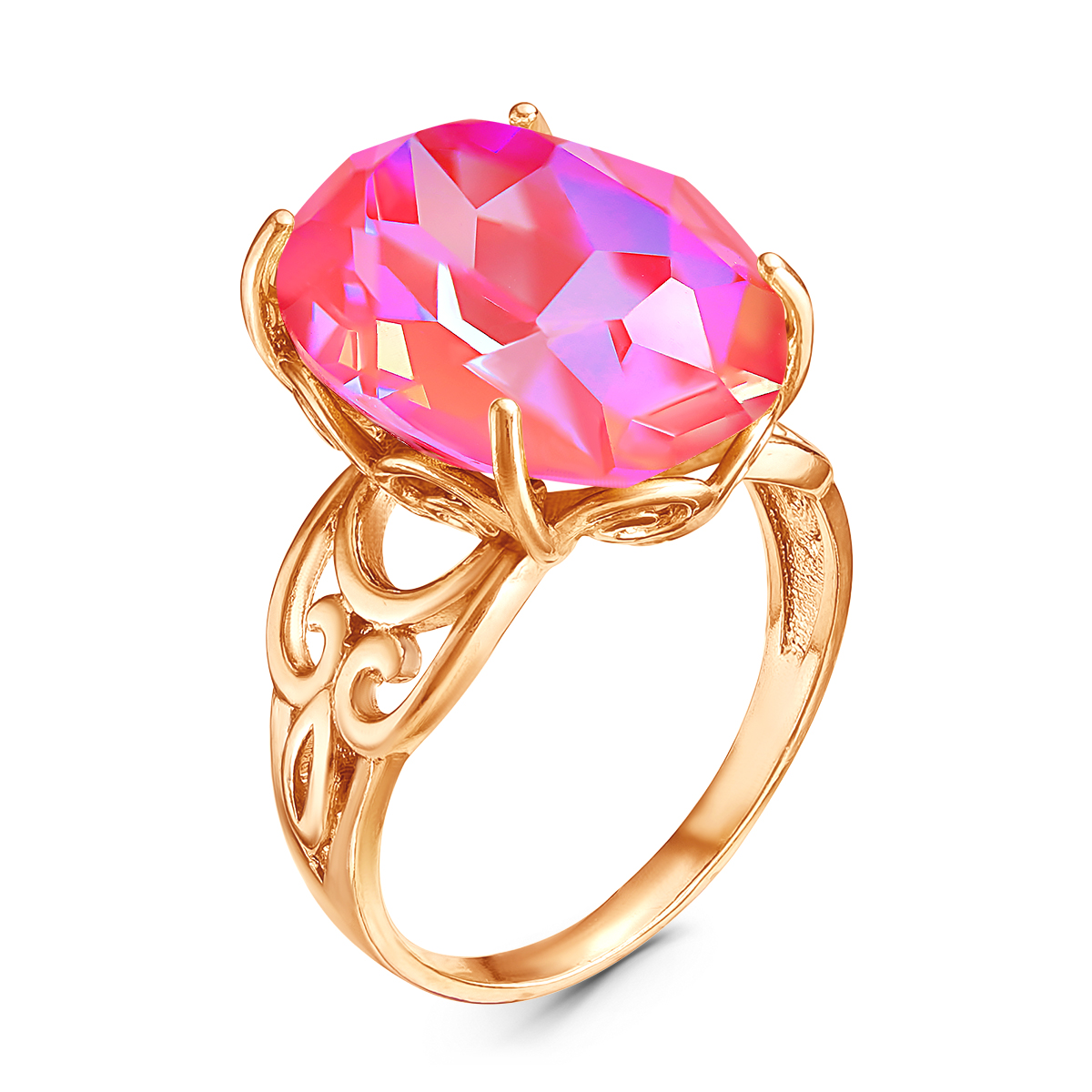 Кольцо из золочёного серебра с кристаллом Swarovski Розовый лотос 925 пробы 0025кз-001L145D