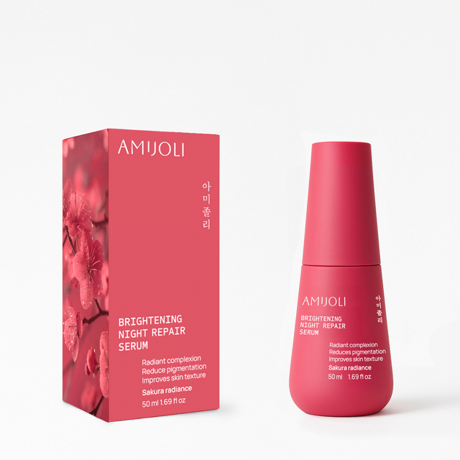 AMIJOLI Brightening night repair serum Sakura Radiance Ночная сыворотка против пигментации с экстрактом сакуры и кислотами для выравнивания тона кожи