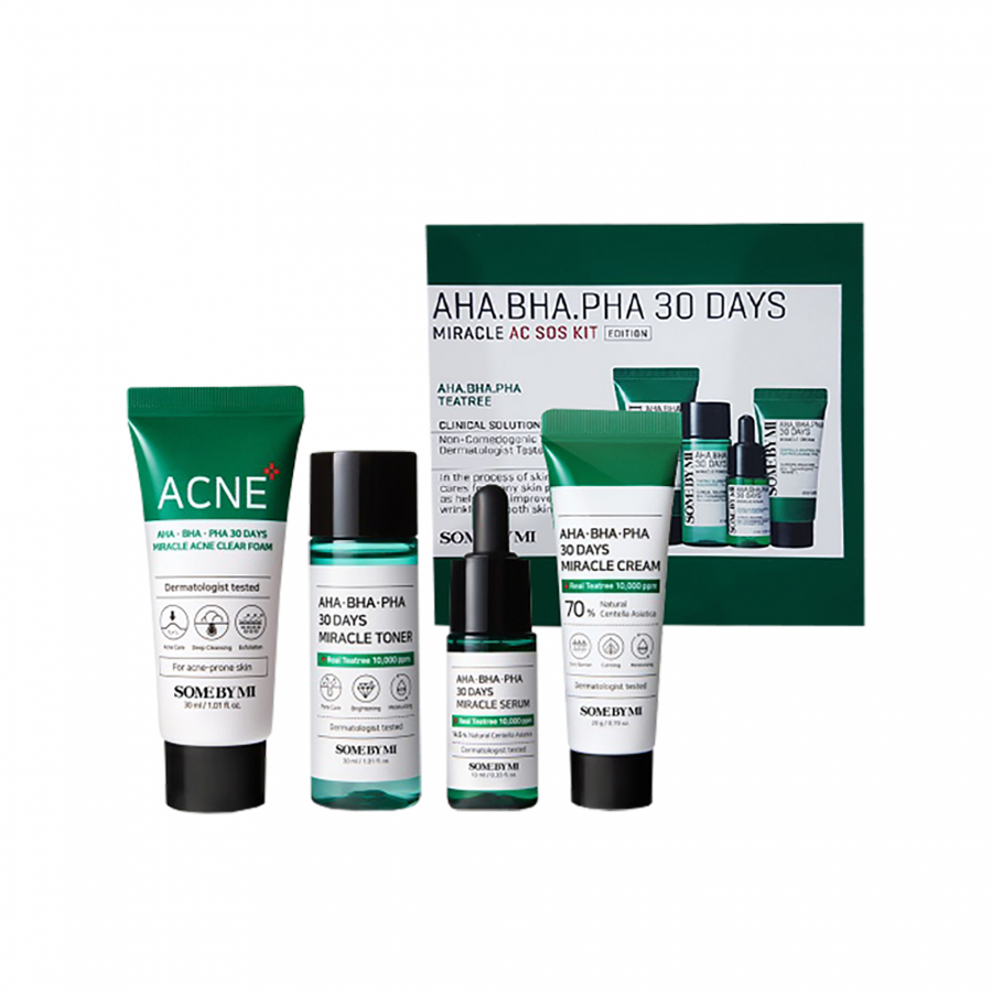 SOME BY MI AHA·BHA·PHA 30 DAYS MIRACLE AC SOS KIT Набор с кислотами: пенка для умывания, очищающий тонер, сыворотка, крем для лица