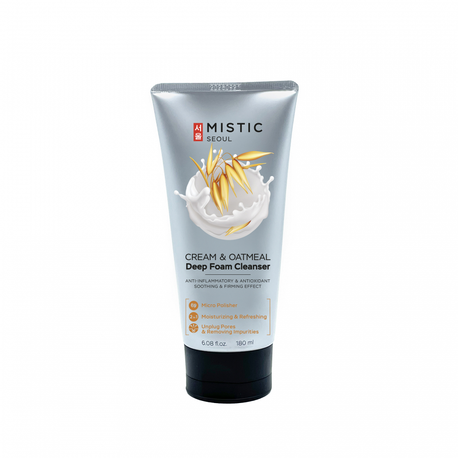 MISTIC CREAM & OATMEAL Deep Foam Cleanser Глубокоочищающая сливочная пенка для умывания с коллоидным овсяным толокном 180мл