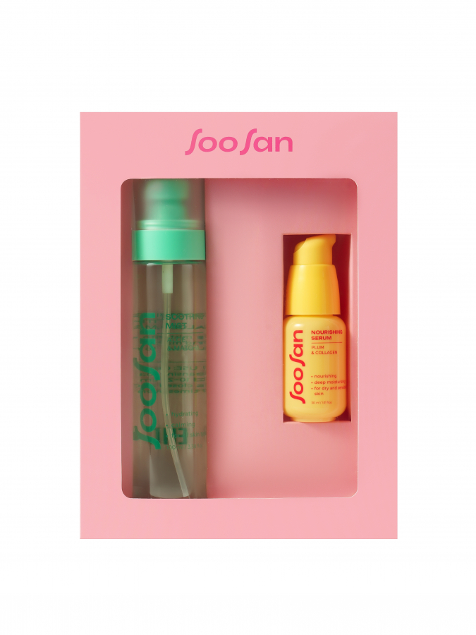 SooSan Soothing&Nourishing Kit Набор Успокаивающий мист для лица с экстрактами алоэ и матча 100мл и Питательная сыворотка для лица с экстрактом сливы