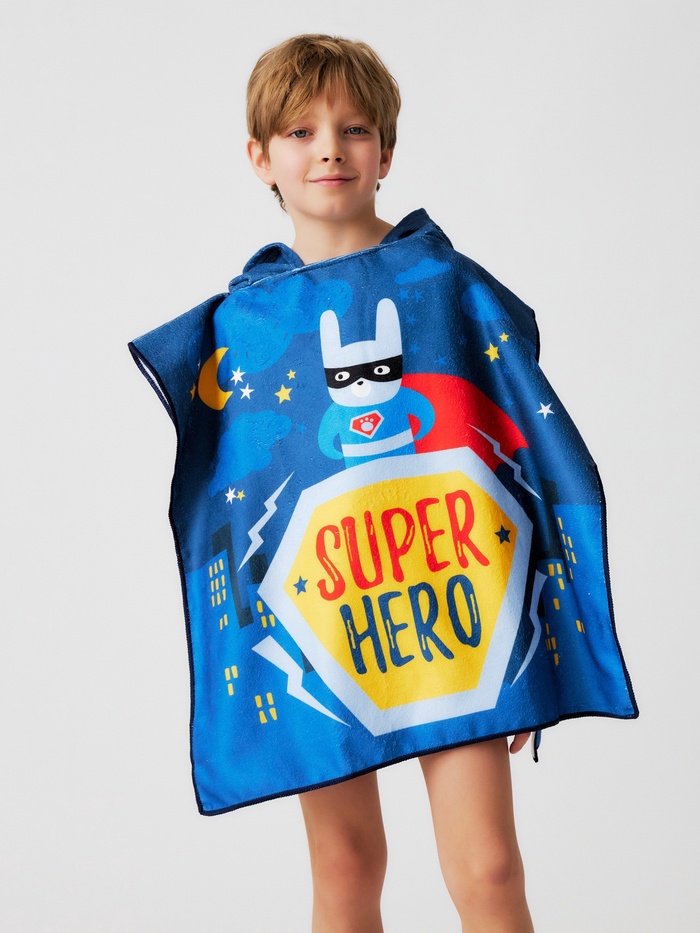Полотенце - пончо детское махровое LoveLife Super Hero, 60×120 см, 300 г/м², синее