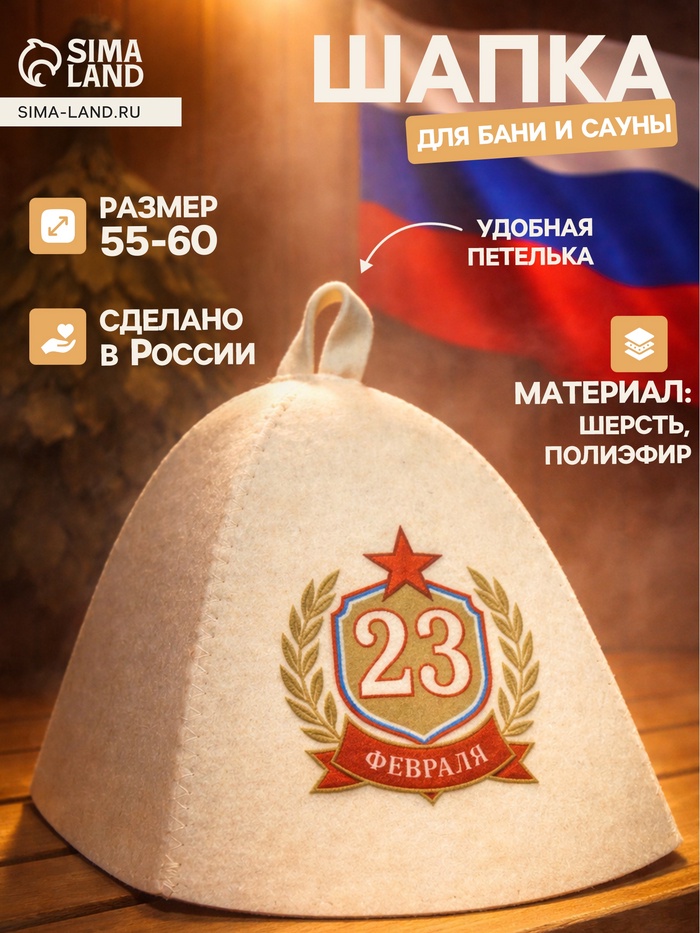 Шапка для бани и сауны «23 февраля», полиэфир, шерсть