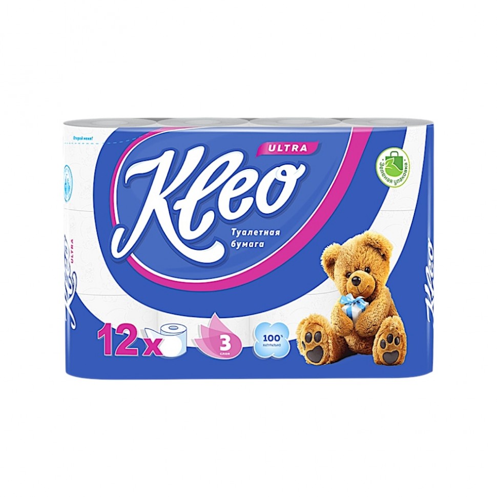 Бумага туалетная Kleo Ultra, 3 слоя, 12 рулонов