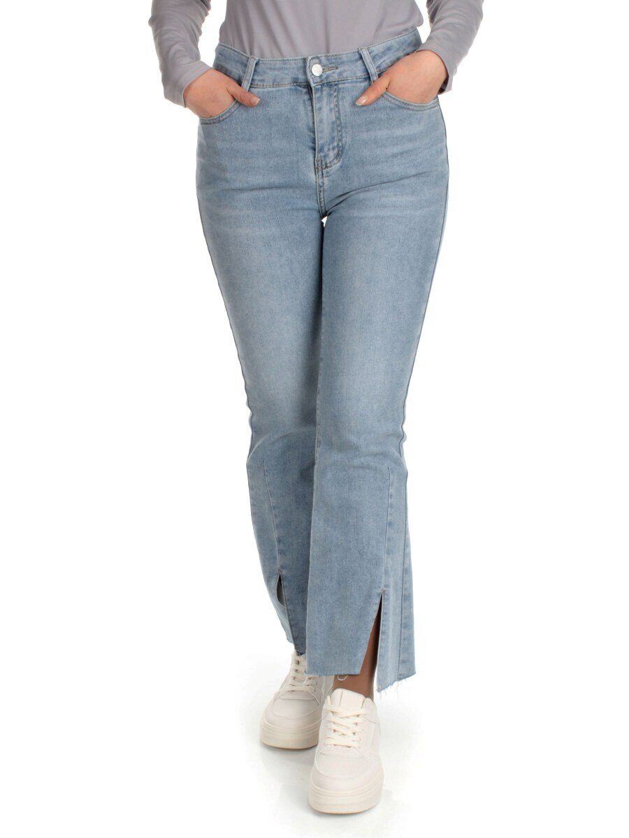 10101 BLUE Джинсы женские укороченные с разрезным низом AMG JEANS
