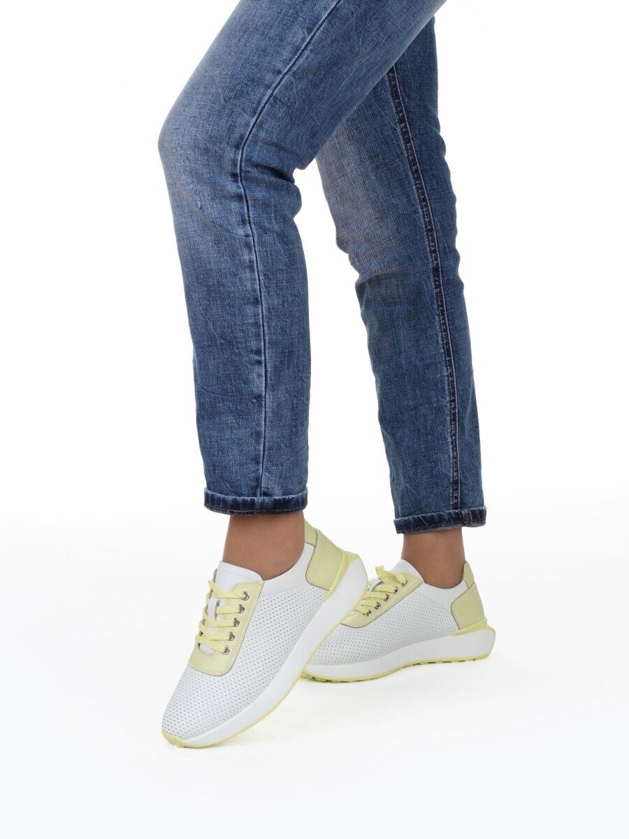 03-YC352-2 WHITE/YELLOW Кроссовки летние женские (натуральная кожа)