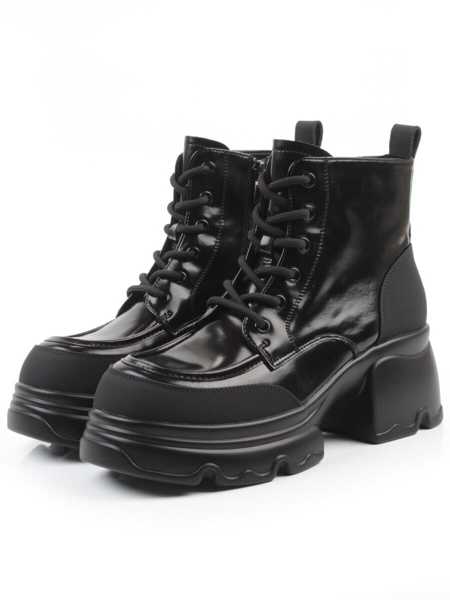 01-F591-1 BLACK Ботинки демисезонные женские (натуральная кожа, искусственная кожа)