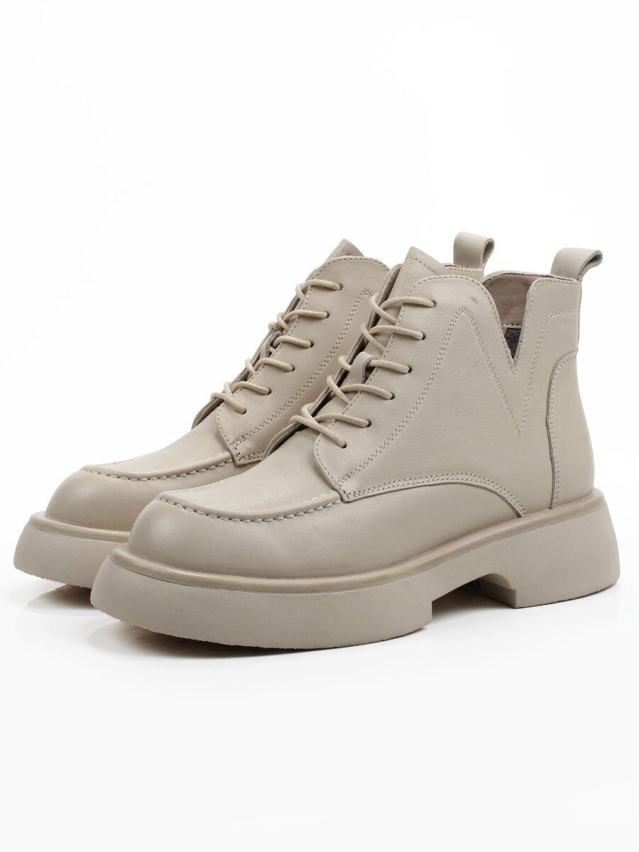 01-XKL22-107R LT. BEIGE Ботинки демисезонные женские (натуральная кожа, байка)