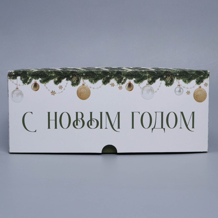 Коробка складная на 6 капкейков новогодняя с окном «С Новым годом», 25×17×10 см