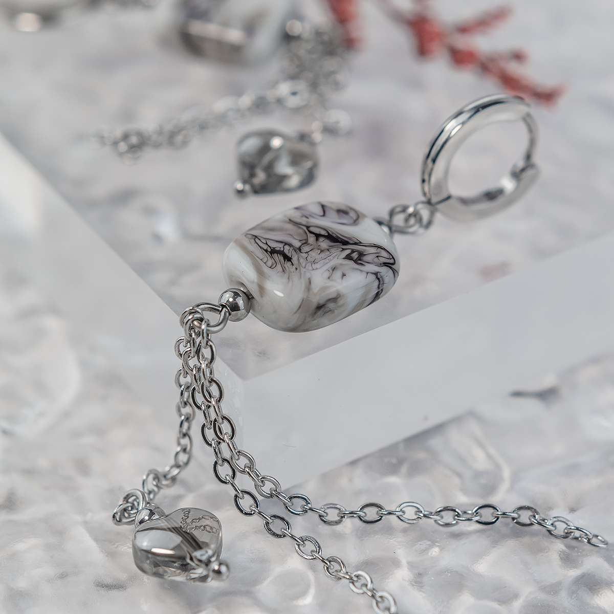 Серьги из муранского стекла GREY CUT LC3471