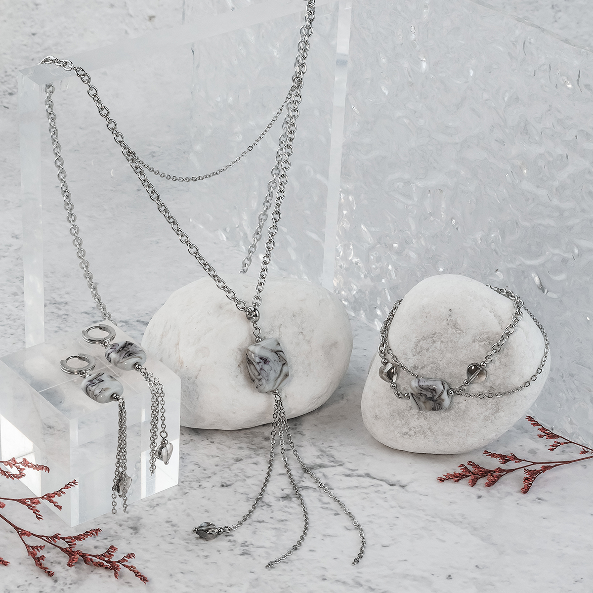 Серьги из муранского стекла GREY CUT LC3471