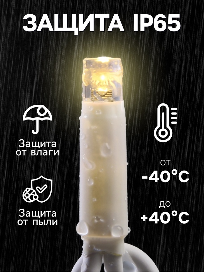 Гирлянда «Бахрома» 3×0.9 м, IP65, УМС, тёмная нить каучук, 144 LED, свечение тёплое белое, 220 В
