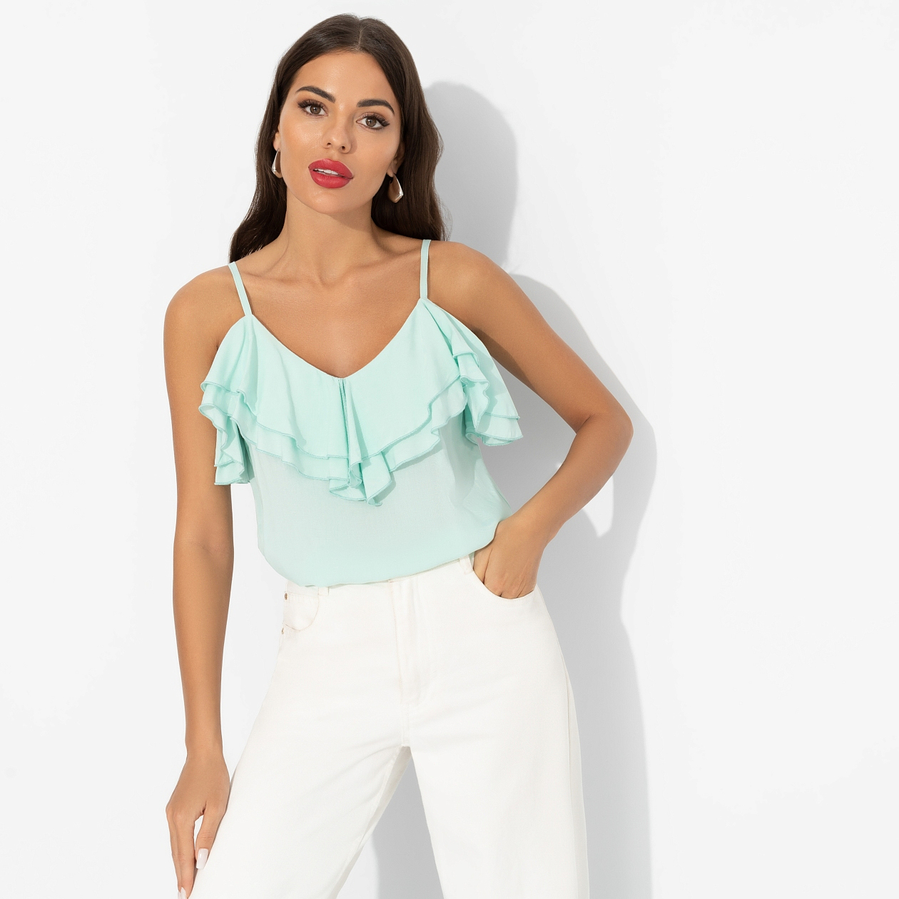 Ст.цена 1350р. Топ из вискозы с воланами, Смотри не засмотрись (мятный)