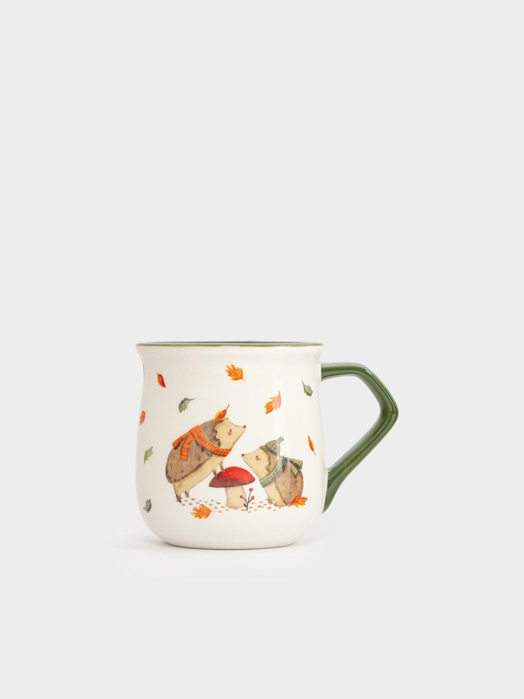 Кружка, 400 мл, керамика D, бело-зеленая, Ежи у гриба, Autumn friends