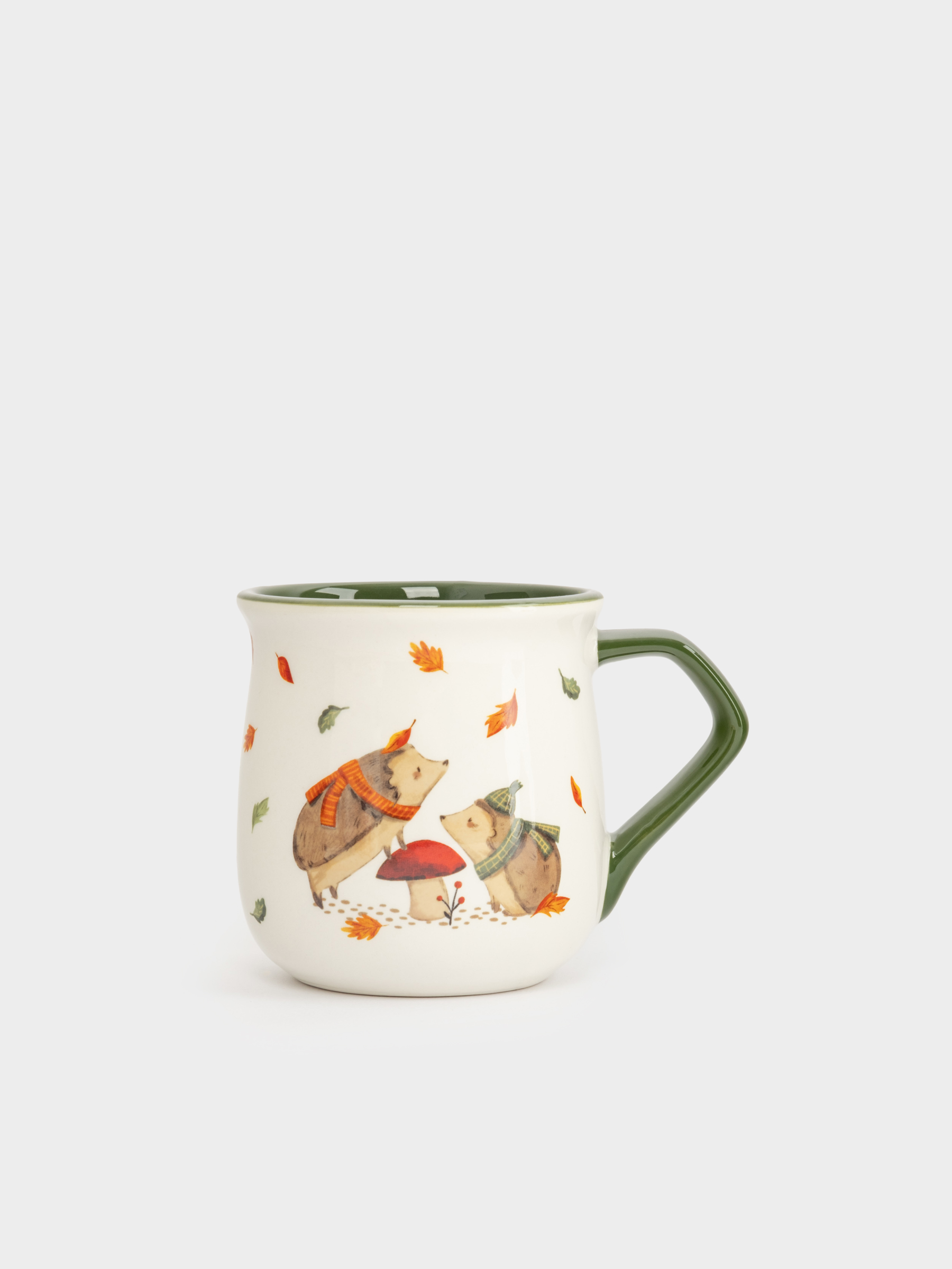Кружка, 400 мл, керамика D, бело-зеленая, Ежи у гриба, Autumn friends
