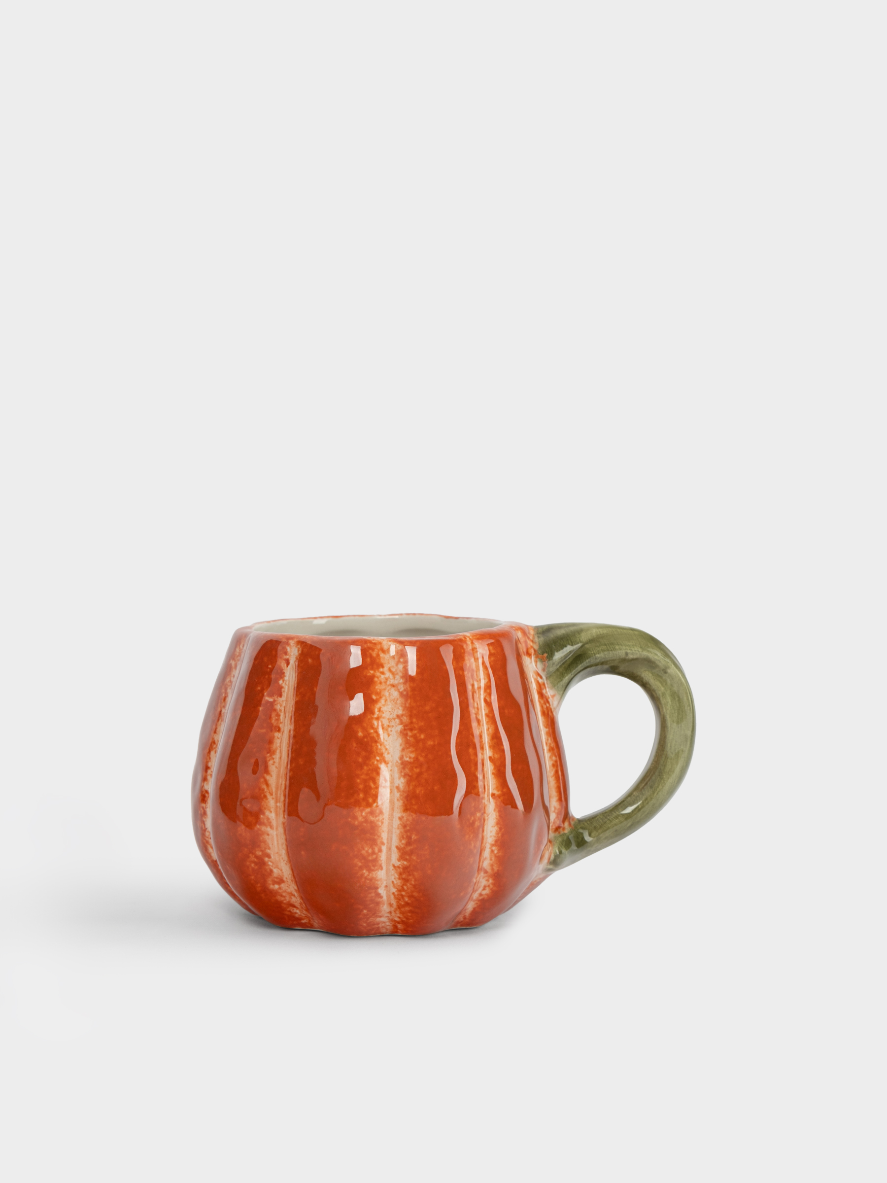 Кружка, 440 мл, керамика D, оранжево-зеленая, Тыква с листом, Bright pumpkin