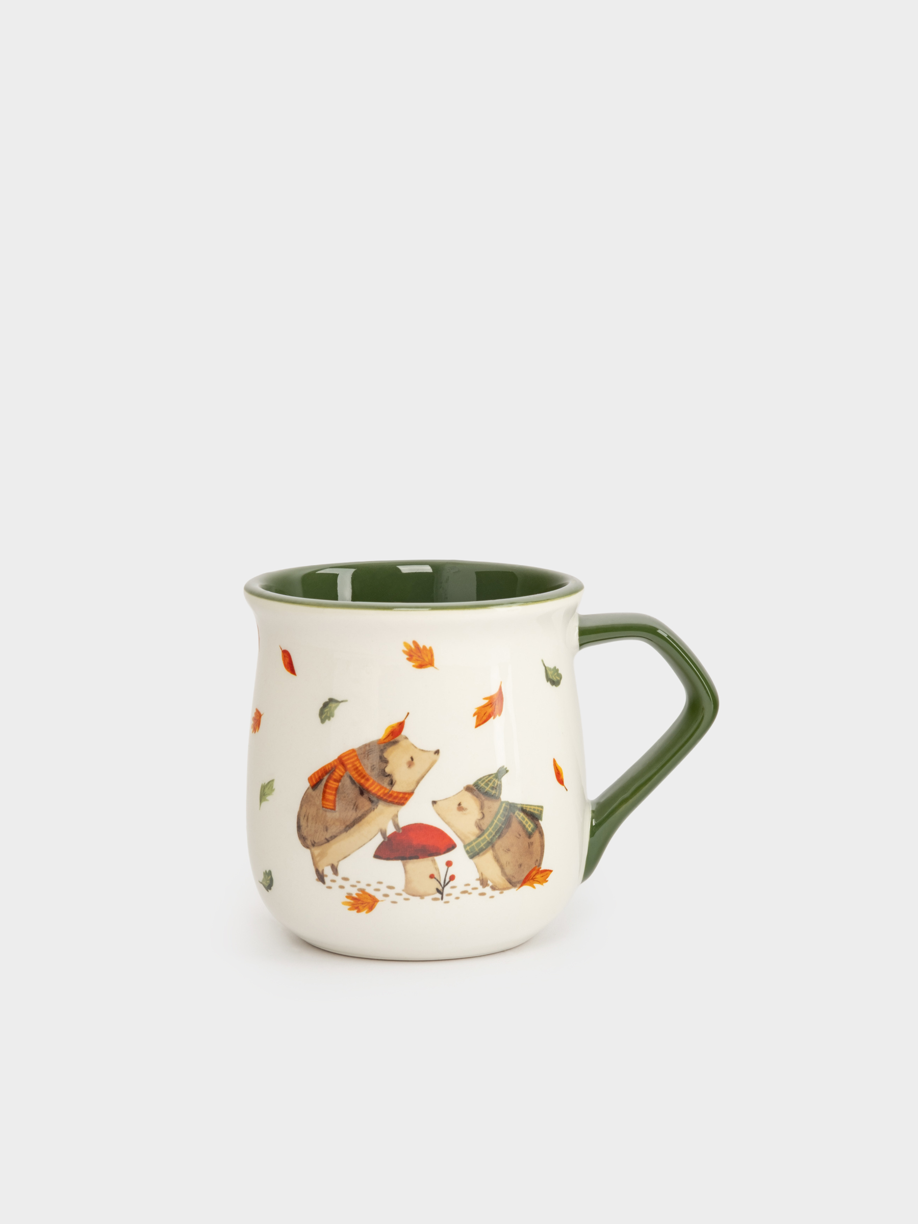 Кружка, 400 мл, керамика D, бело-зеленая, Ежи у гриба, Autumn friends