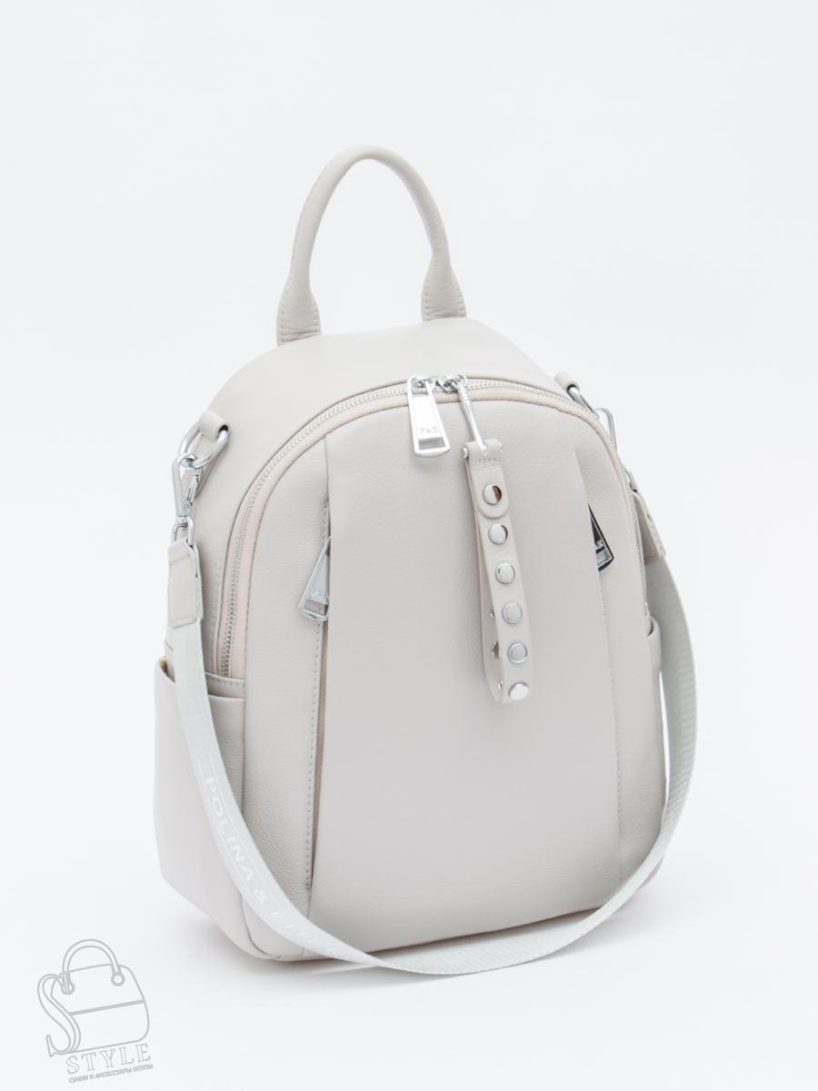 Рюкзак женский кожаный 19017 gray white Polina&Eiterou