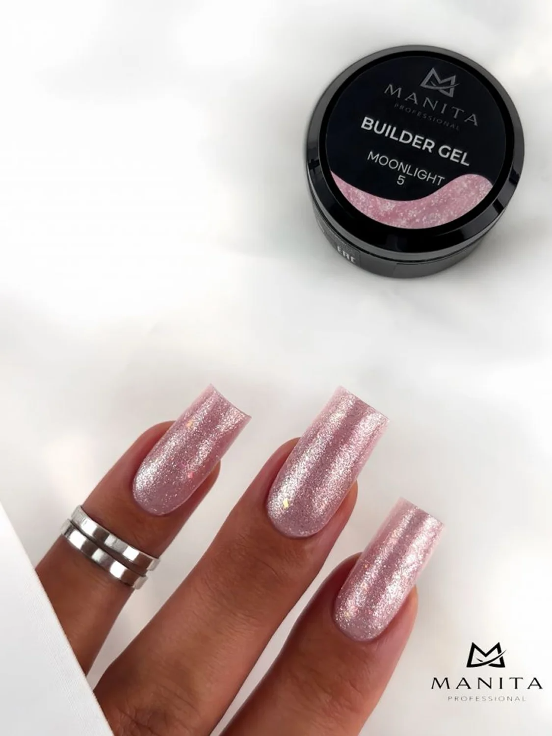 MANITA Гель моделирующий для ногтей с хлопьями юки / Builder Gel Moonlight №05, 15 мл 28228