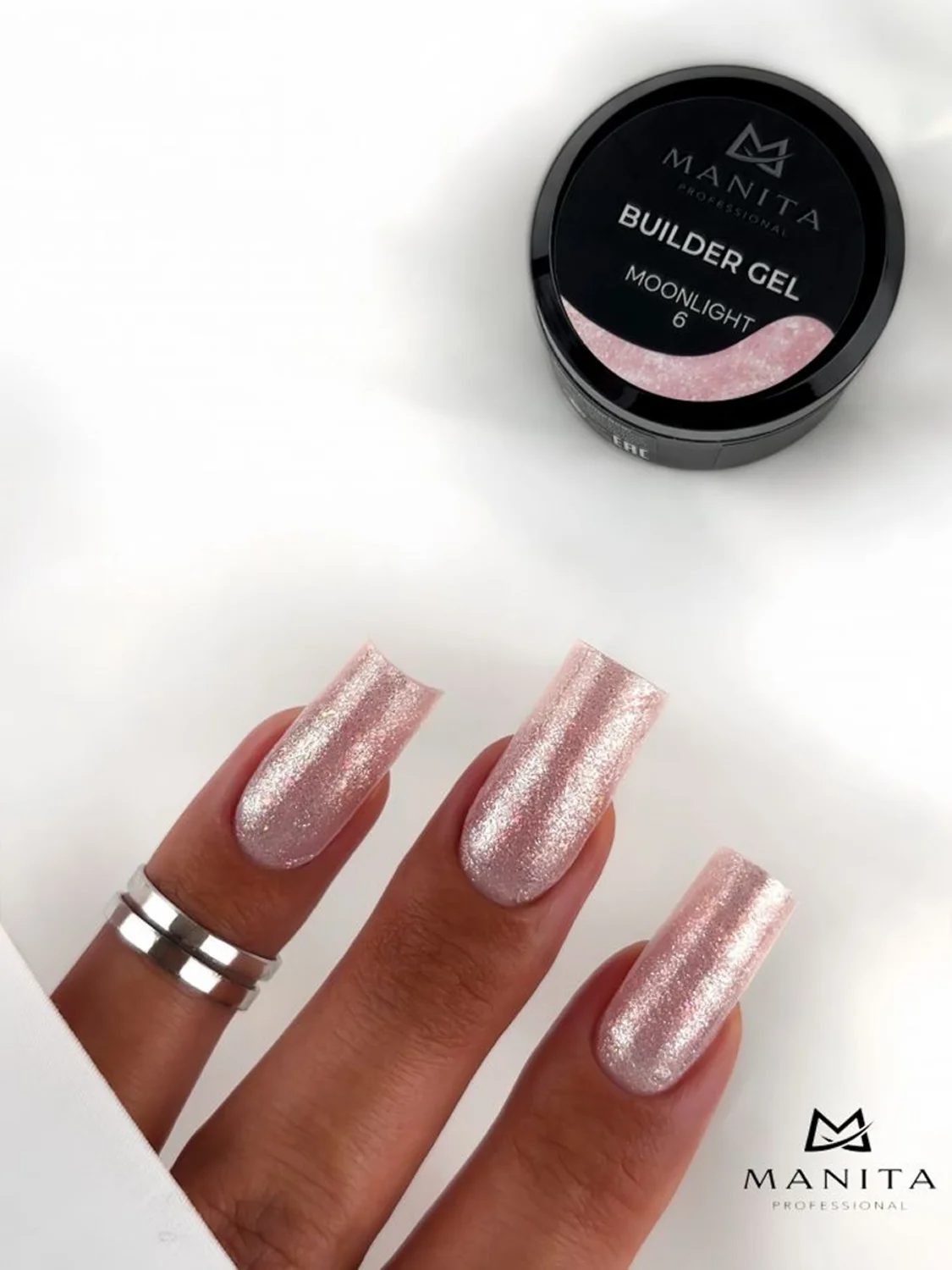 MANITA Гель моделирующий для ногтей с хлопьями юки / Builder Gel Moonlight №06, 15 мл 28229