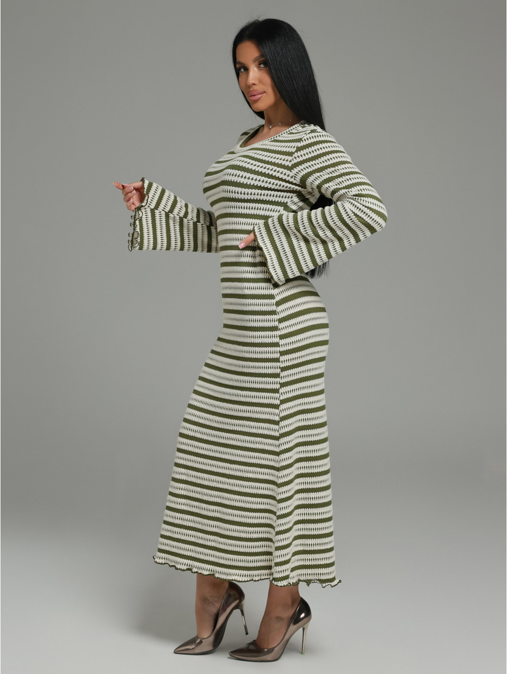 Амелия платье женское (бело-зеленый)