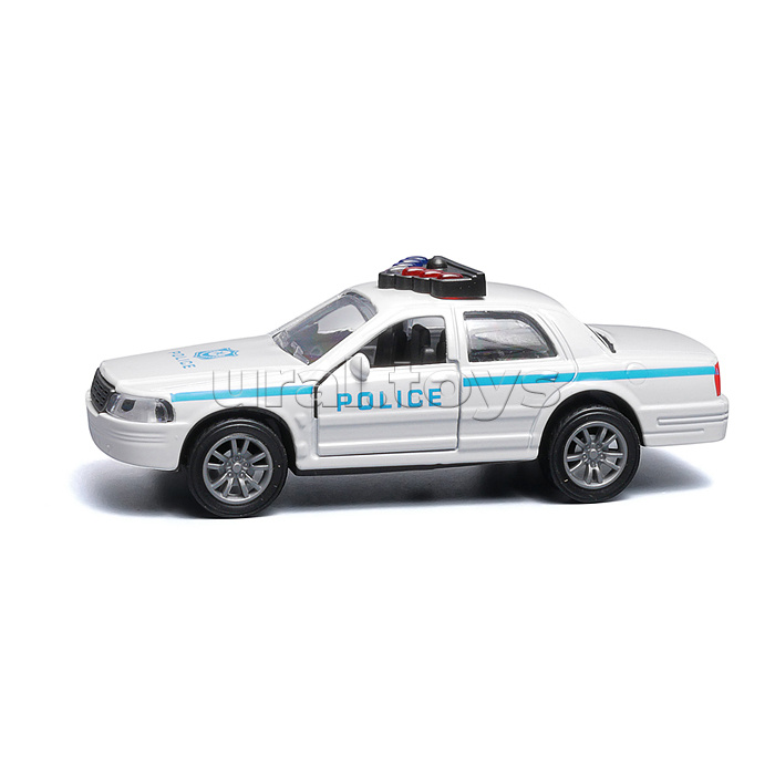 Белая с синей полосой инерционная машинка полицейская die-cast , 1:32