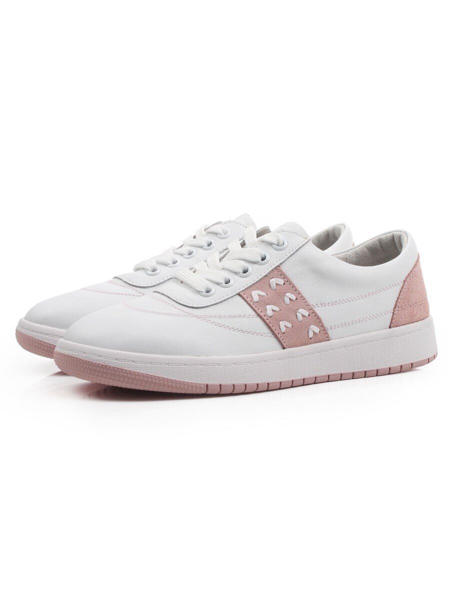 03-YA345-2 WHITE/PINK Полуботинки спортивные женские (натуральная кожа, натуральная замша)