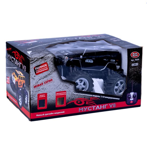 1559 р. 4948 р. Упр. радио маш. Play Smart BOX 36х20х18 см, джип Мустанг V8, чёрный, арт. 9009.