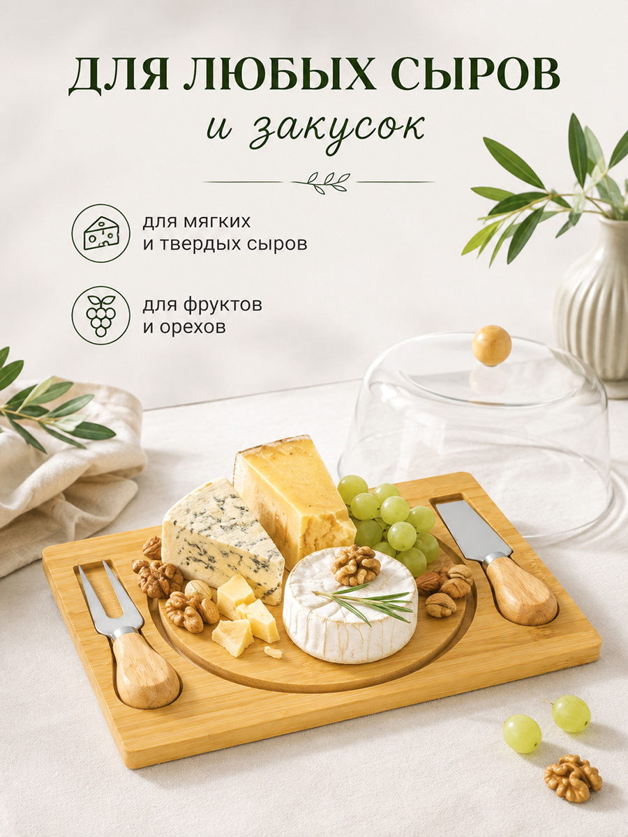 БЫЛО 1038 руб! Набор д/сервировки сыра 4 пр. 25*19*9 см с крышкой