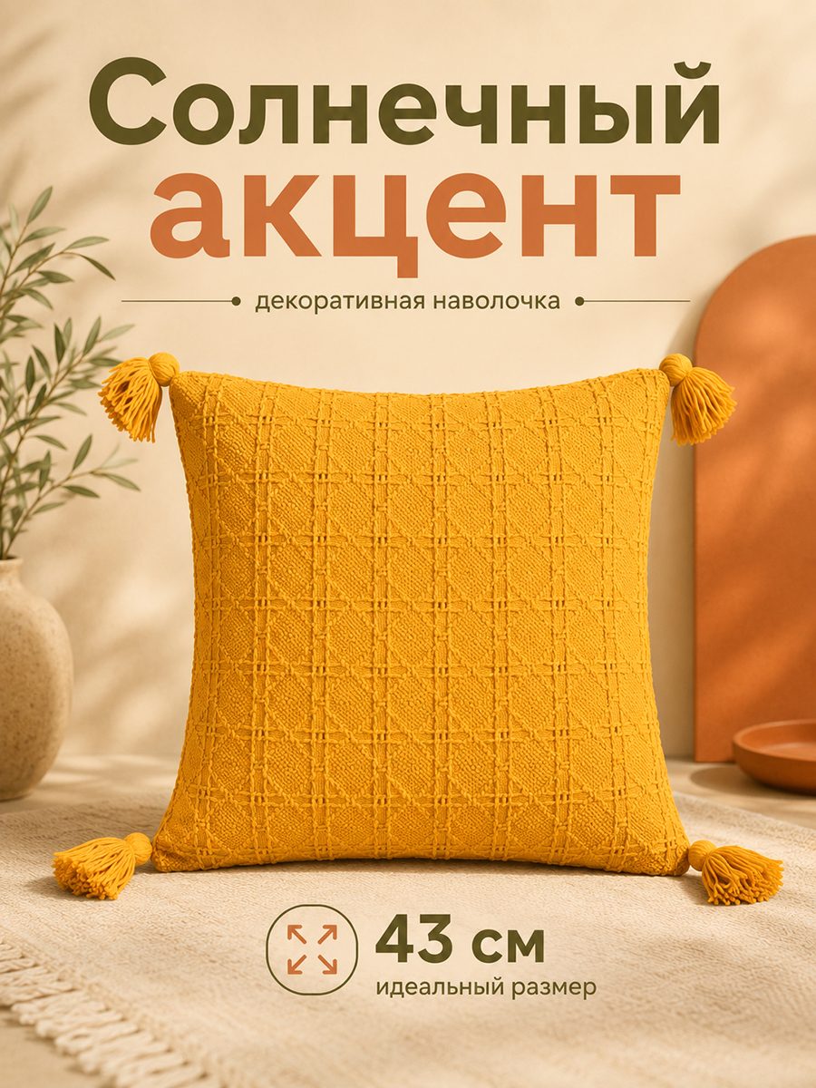 БЫЛО 1049 руб! Наволочка декоративная 43*43 см, желтый