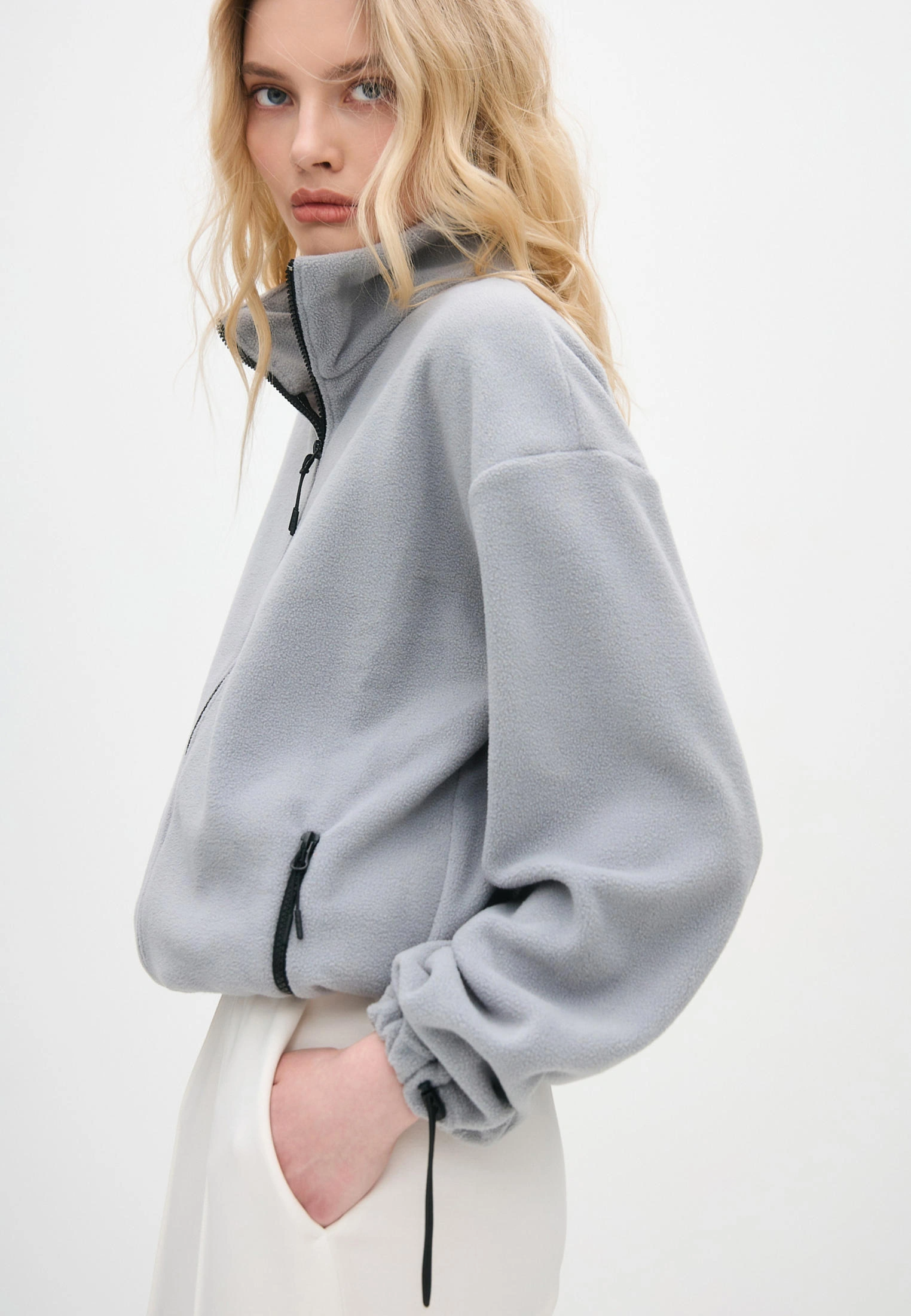 Толстовка oversize 26234-545 флис серый
