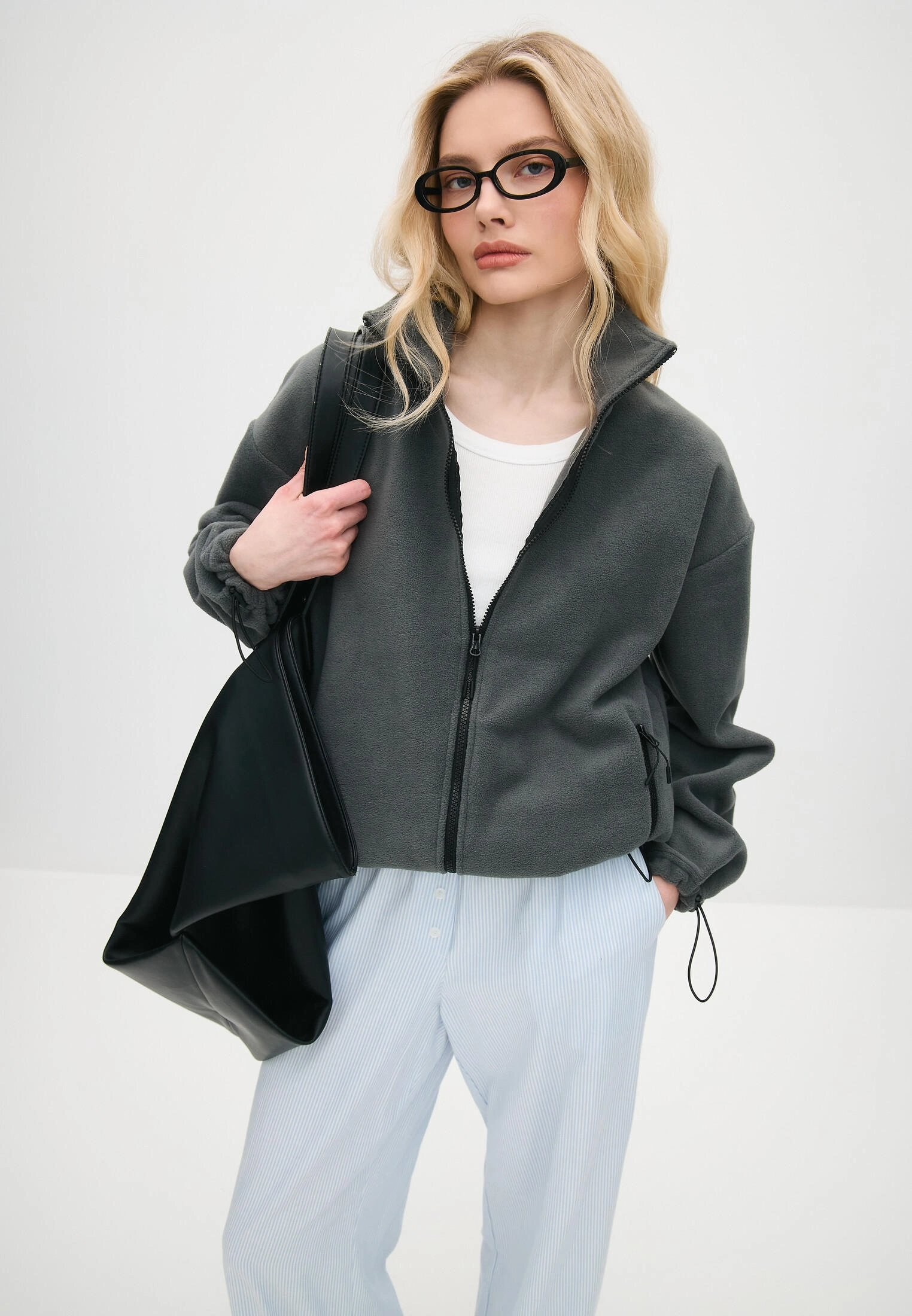 Толстовка oversize 26234-545 флис темно-серый